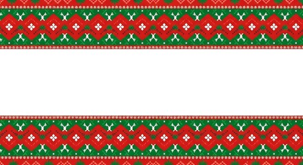 Festive christmas pattern with red and green diamonds and white floral accents on a white background