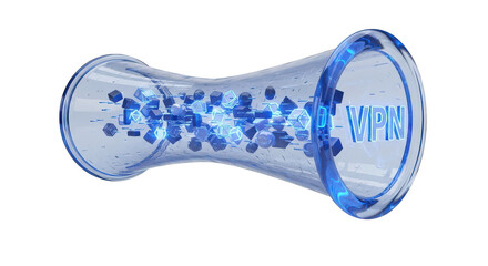 Blue tube with a blue and white logo that says VPN. isolated illustration on  transparent background PNG