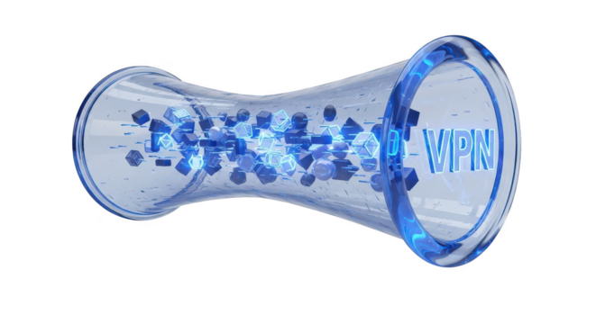 Blue tube with a blue and white logo that says VPN. isolated illustration on  transparent background PNG