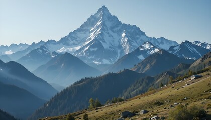 Mountain Landscape – Majestic Natural Scenery Featuring Peaks, Valleys, and Serene Outdoor Atmosphere for Nature-Themed Backgrounds and Designs