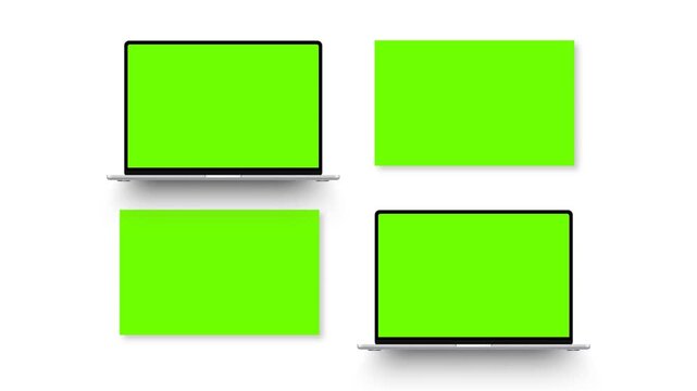 Laptop with green screen and empty web templates. Animated mockup for showcasing website design and UI projects