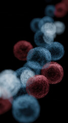 Molecule protein pathway science abstract blue red cell network motion Experimental molecule