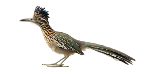 Greater roadrunner standing isolated on transparent background in detailed view
