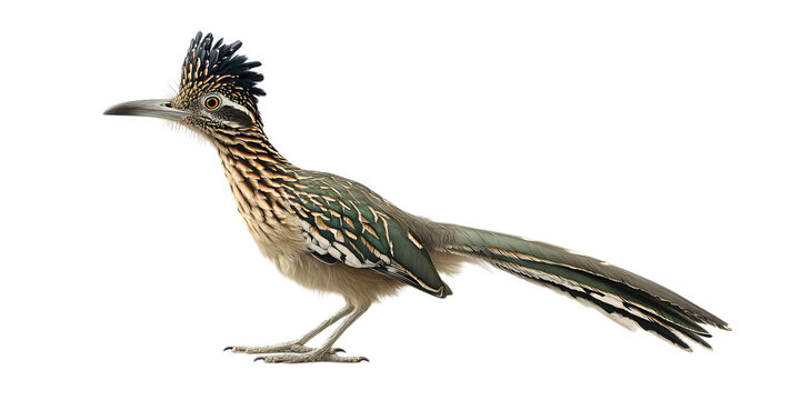 Greater roadrunner standing isolated on transparent background in detailed view