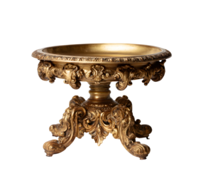Ornate golden bowl on pedestal isolated on transparent background