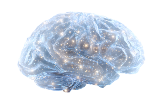 Human brain with neural network connections isolated on transparent background