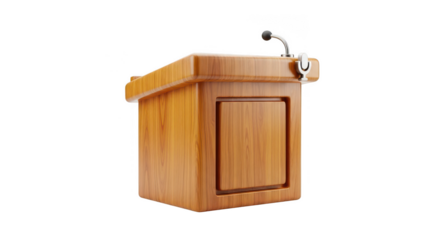 Wooden podium with a microphone on top. isolated illustration on  transparent background PNG