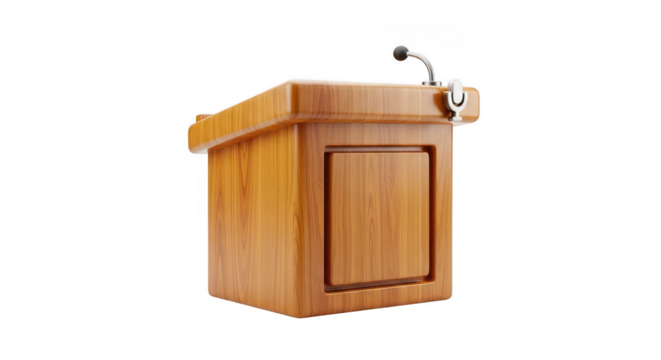 Wooden podium with a microphone on top. isolated illustration on  transparent background PNG