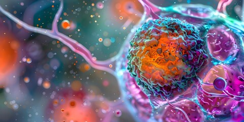 Cancer Cell Microscopic View Biology Medical Science Copy-Space Left