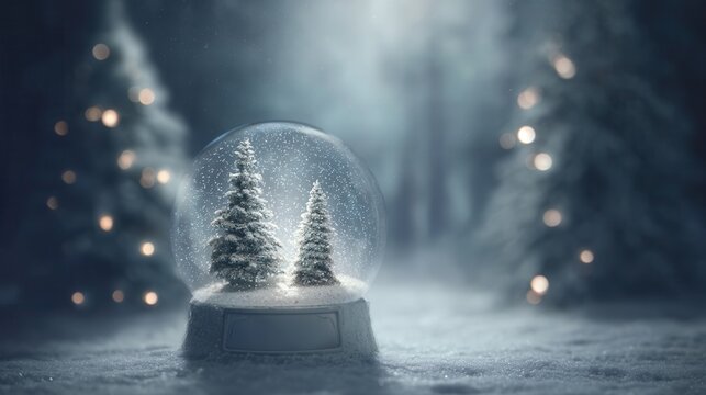 christmas technology. Snow globe with a winter scene and blurred lights in the background. - Powered by Adobe