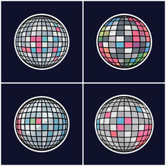 Disco balls with colorful facets and white outline