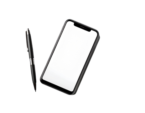  Modern Mobile Phone beside Office Accessories on Neutral Surface PNG