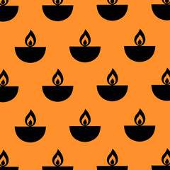 Seamless pattern with oil lamp Diya for Indian festival Diwali.