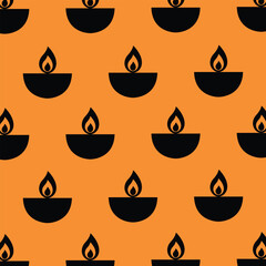 Seamless pattern with oil lamp Diya for Indian festival Diwali.