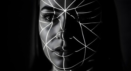 Monochrome Portrait With Laser Lines Projected on Face