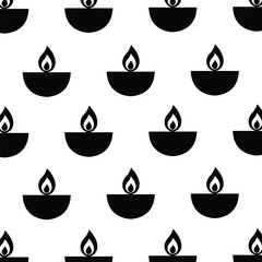 Seamless pattern with oil lamp Diya for Indian festival Diwali.