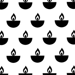 Seamless pattern with oil lamp Diya for Indian festival Diwali.