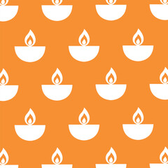 Seamless pattern with oil lamp Diya for Indian festival Diwali.
