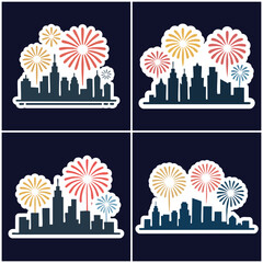 City skyline with fireworks with transparent background