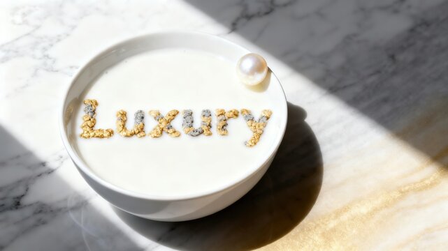 Luxury Cereal with Pearl and "Luxury" Message for Elegant Breakfast