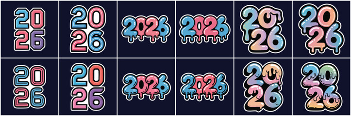 Retro numbers 2026 with bubbly and dripping effects