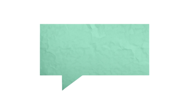 Mint green rectangular speech bubble made of crumpled paper