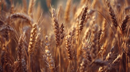 Fototapeta premium Close-up view of golden wheat stalks in a field.