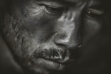 Obraz premium Intimate close-up of a man's face in monochrome with a thoughtful expression