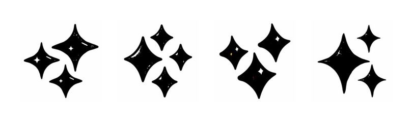Hand drawn sparkle icons set. doodle star shapes for shine and glitter.