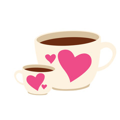 Two coffee cups with heart icon, ideal for couple themes, Valentine’s gifts, or illustrating harmony, connection, and shared warmth.