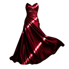 Elegant red satin evening gown, isolated on transparent background
