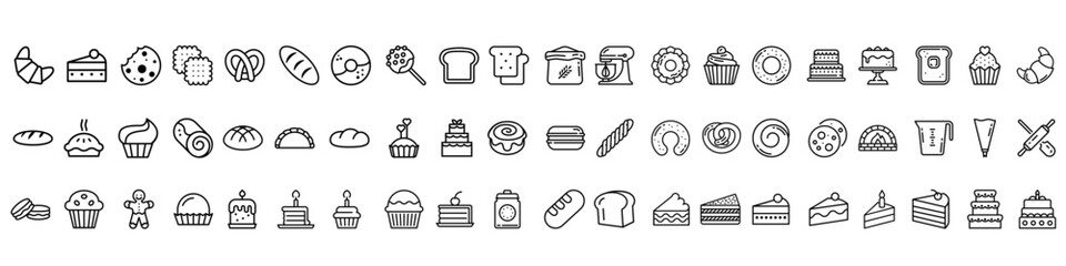 Bakery icon vector set. cooking illustration sign collection. bake symbol. Cake and desert web icons. Bread mark.