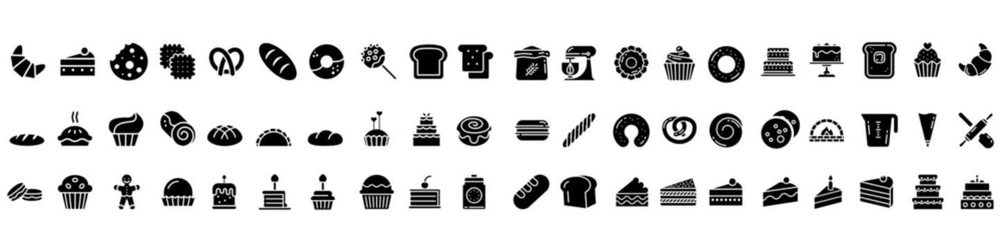 Bakery icon vector set. cooking illustration sign collection. bake symbol. Cake and desert web icons. Bread mark.