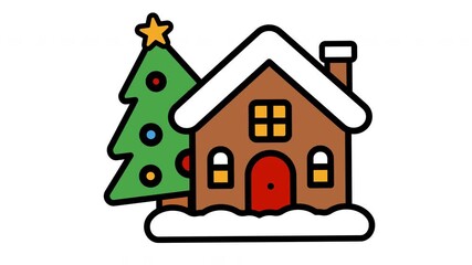 Gingerbread house and a decorated christmas tree perfect for holiday designs, festive blog posts, seasonal greeting cards, and winter themed projects.