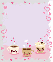 Valentine frame with coffee cups icon, ideal for greeting cards, social media, or illustrating love, celebration, and sweet moments.