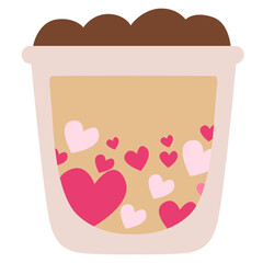 Cute coffee cup with hearts icon, perfect for Valentine’s Day, love themes, or illustrating sweet romance and cozy moments.