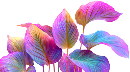 Iridescent Tropical Leaves, isolated on transparent background