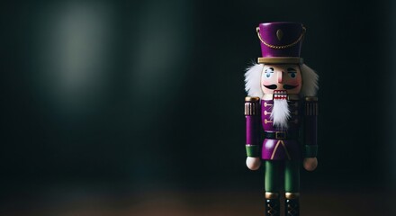 Traditional Wooden Nutcracker Soldier in Majestic Purple and Green Uniform