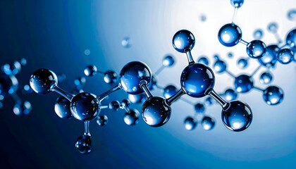 A glowing, abstract representation of a molecular structure, DNA strand, or protein helix, set against a dark, futuristic background with connecting points. Ideal for genetics, biotechnology.