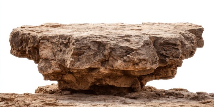 Large Flat Rock Formation with Jagged Edges on White Background stone geological