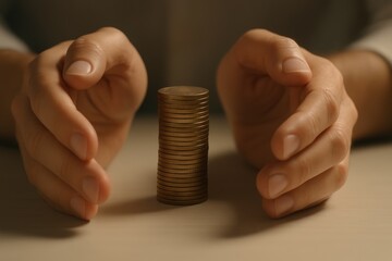 Protecting gold coins symbolizes investment and wealth, showcasing safe asset for financial security and future prosperity