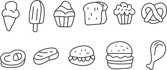 Cute hand-drawn doodle food set illustration.