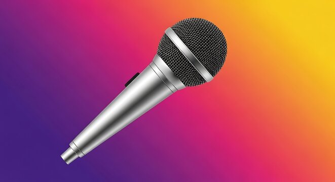 Vibrant gradient: sleek microphone icon with a purple-to-orange gradient backdrop, reflecting energy and voice, ideal for a dynamic journalism-themed grap