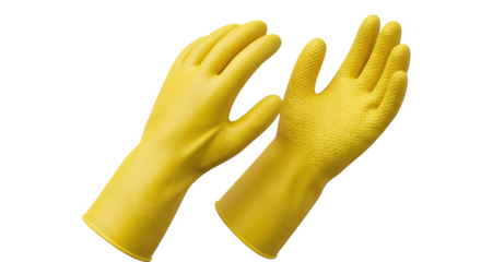 Pair of yellow rubber gloves against a black background