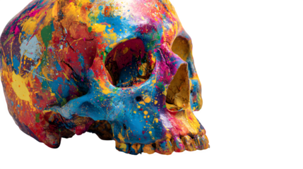 Colorful Painted Skull, isolated on transparent background