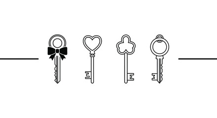 A row of decorative black and white keys on a simple line