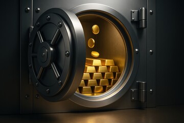 Secure vault reveals gleaming gold bars symbolizing investment and wealth, safe asset for financial growth and stability