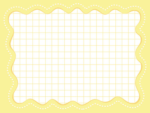 平成レトロな黄色いドット縁に波線フレーム格子柄