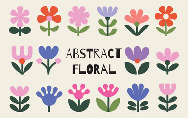 Abstract Floral Vector Set – Minimal Geometric Flowers
