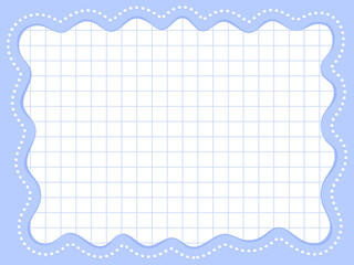 平成レトロな薄い青色のドット縁に波線フレーム格子柄